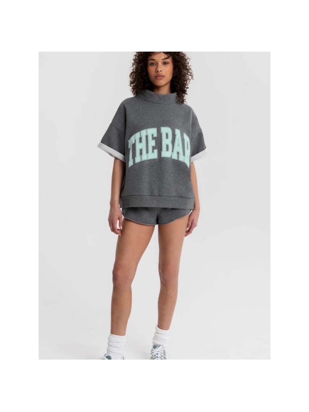 The Bar Grey Short Sleeve Sweatshirt with Mint Logo